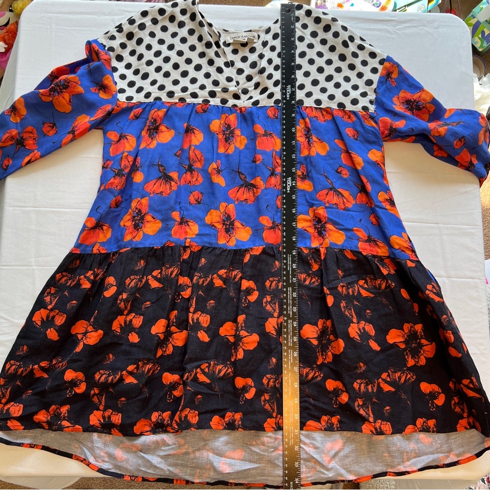 Anthropologie Dhruv Kapoor Mini Dress Blue Black Orange Made in India - Picture 12 of 12